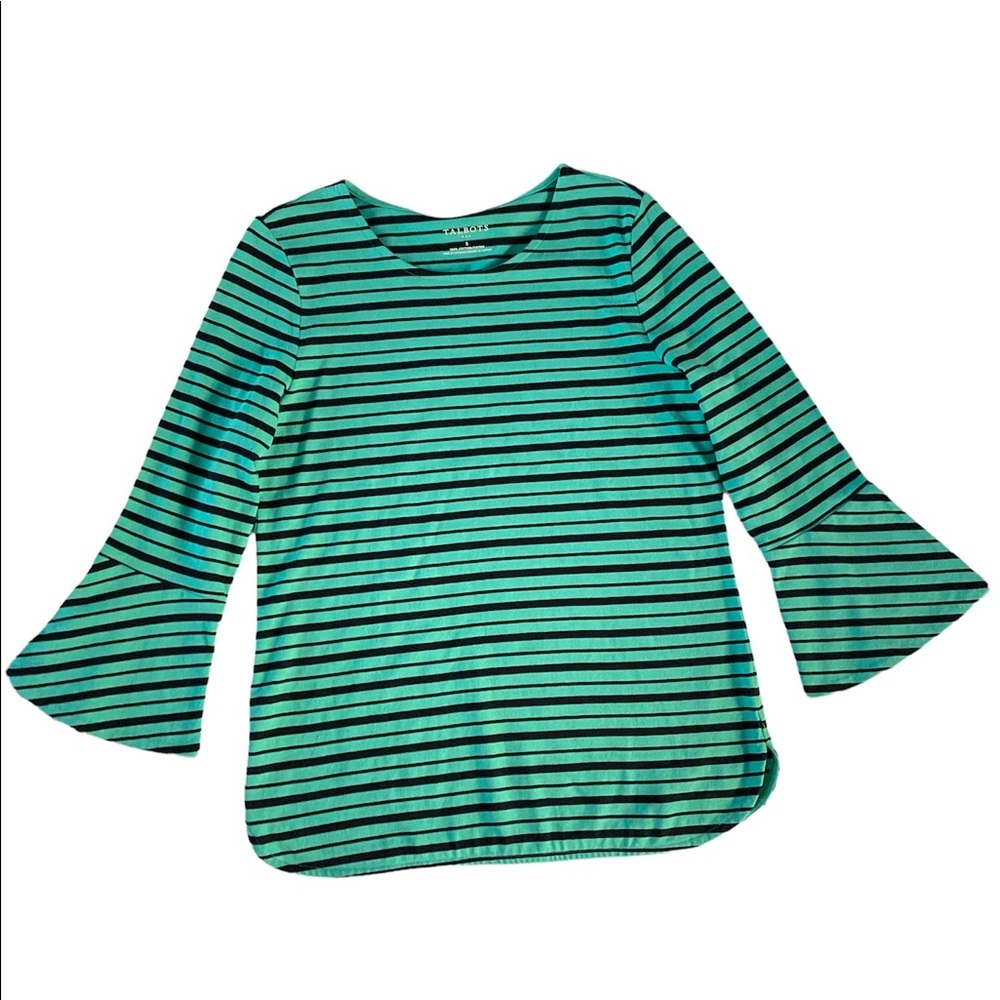 NWT Talbots navy & mint stripe top, 3/4 Sleeve Sz S